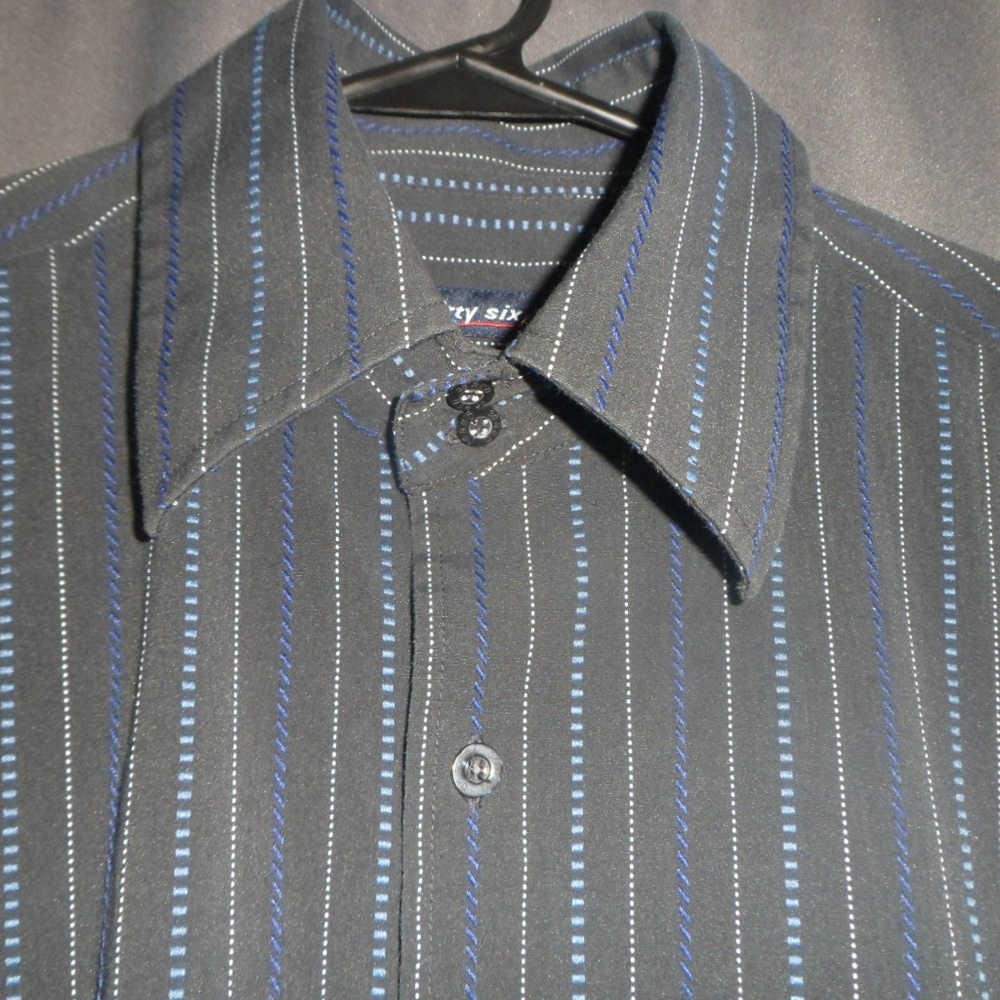 Black Dress Shirt with Blue Embroidered Stripes